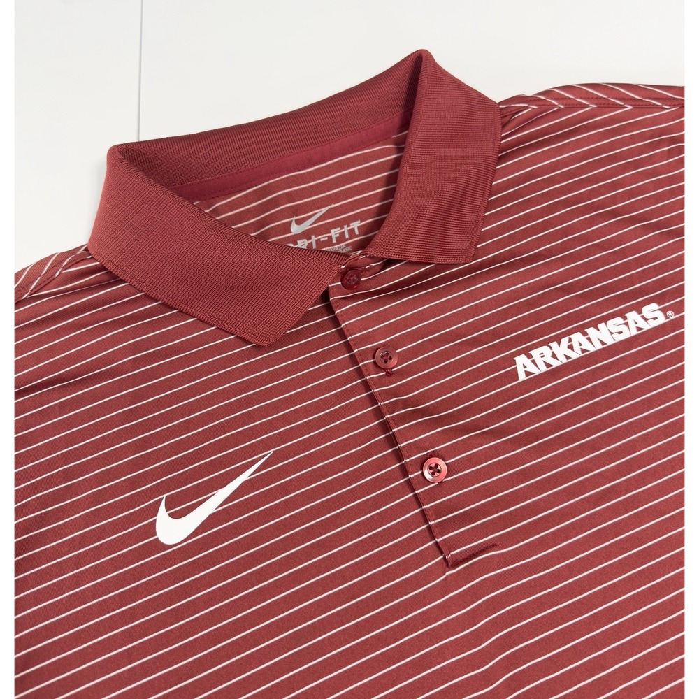 Nike Arkansas Razorbacks Polo Shirt Mens L Red Striped NCAA Dri-Fit Performance